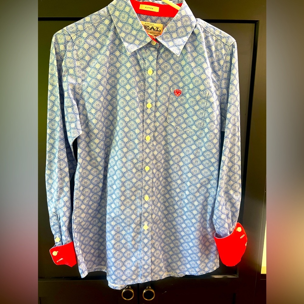 Cinch, Blue Design with Coral Pink Cuffs